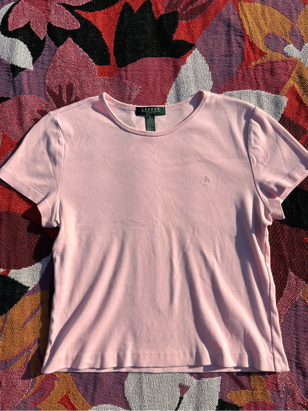 Vintage 90’s Lauren Ralph Lauren Baby Pink Crew Neck Short Sleeve Knit Tee